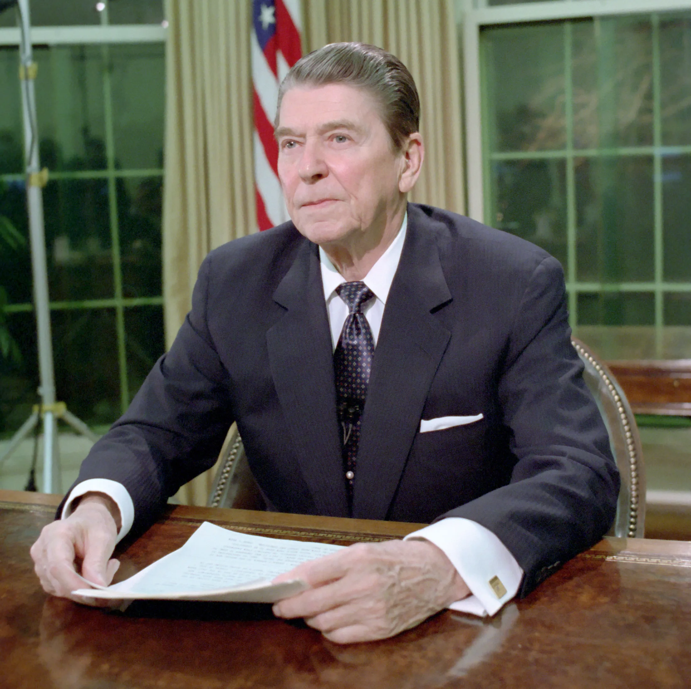 President Ronald Reagan Making An Address to The Nation on The Iran-Contra Controversy in Oval Office, 3/4/1987