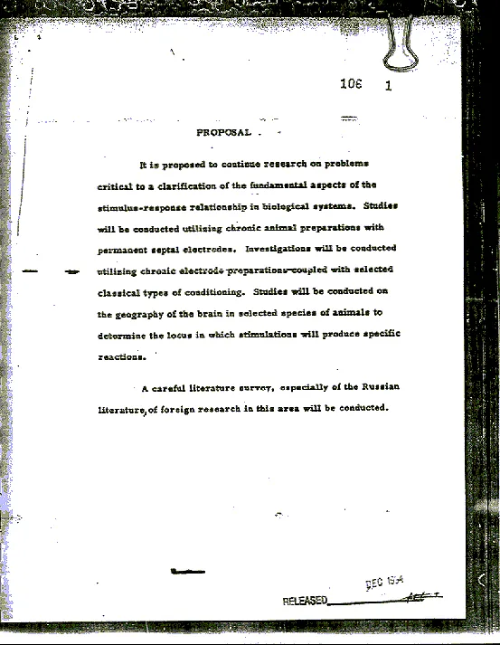 This is a page from the declassified documents of MKULTRA.
The documents were "provided by the Central Intelligence Agency under a subsequent Freedom of Information Act request in 1995."