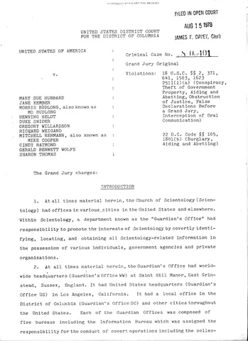 Grand Jury Charges, Introduction, "United States of America v. Mary Sue Hubbard"