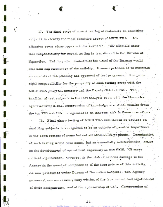 This a page from the declassified documents of the CIA-Project MKULTRA. Read Text