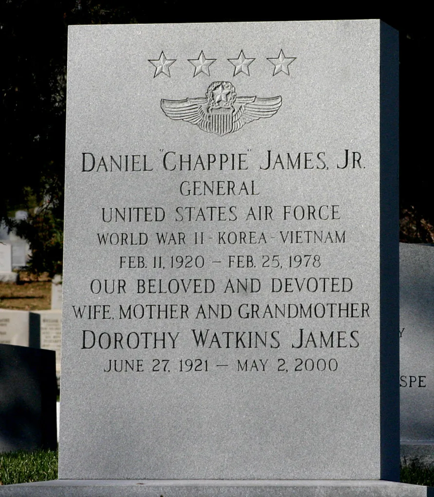 Daniel "Chappie" James Jr. (11 February 1920 - 25 February 1978) was a member of the United States Air Force, who in 1975 became the first African American to reach the rank of four star General.
James was born in 1920, in Pensacola, Florid