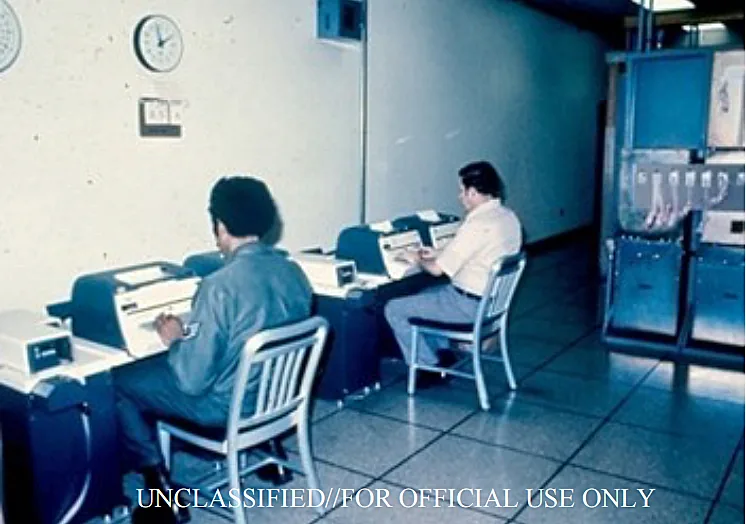 Operators at the NSA's Yakima Research Station, which was part of the ECHELON program. Probably 1970s