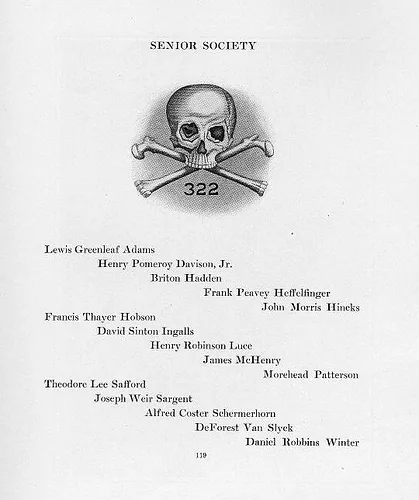 List of members of the 1920 delegation of Skull and Bones, Yale University, New Haven, Connnecticut. The list includes the two founders of TIME magazine, later Time Incorporated, Briton Hadden and classmate Henry Robinson Luce. Published in