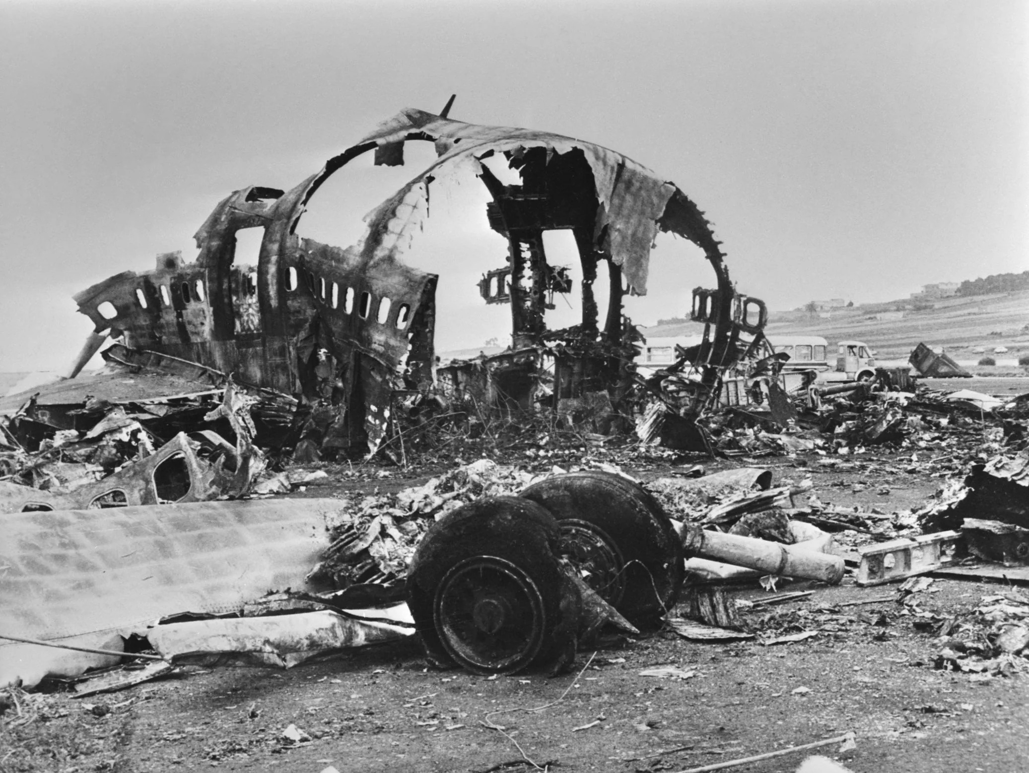 Wreckage on the runway of Los Rodeos after the Tenerife airport disaster of March 27, 1977